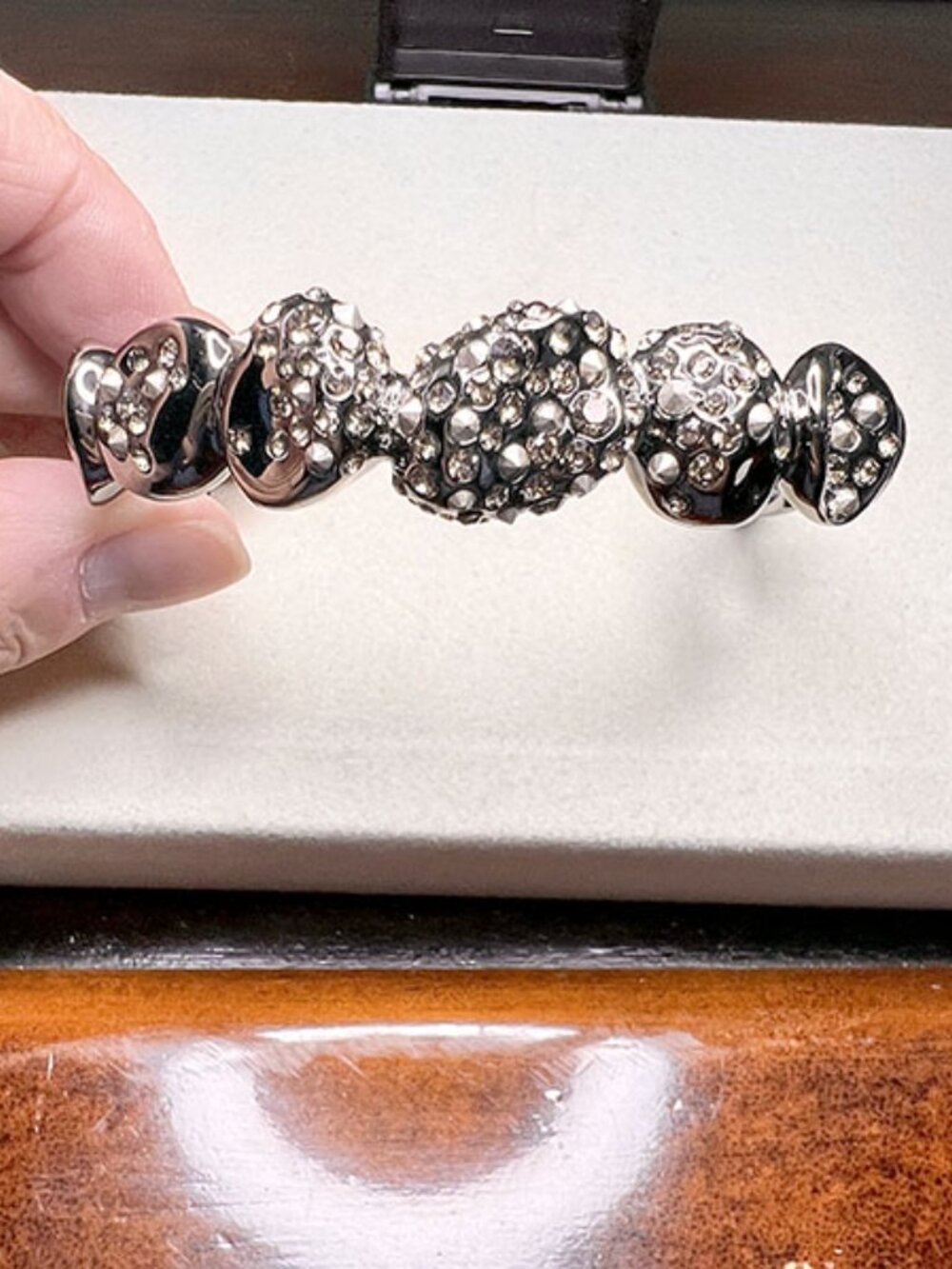 Alexis Bittar Vintage Black Rhodium Plated Rhinestone Moon Rock Design Bracelet